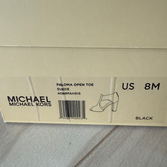 Michael Kors Black Suede Peep-Toe High Heels with Gold Block Heel - Picture 5 of 5